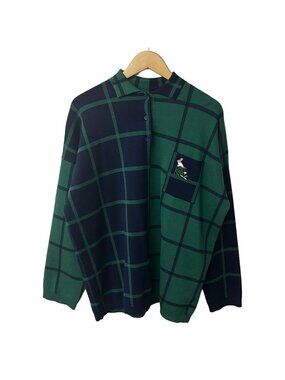 Loewe Long Sleeve Sweater Green Dark Navy Plaid Pattern Suna Fujita XS